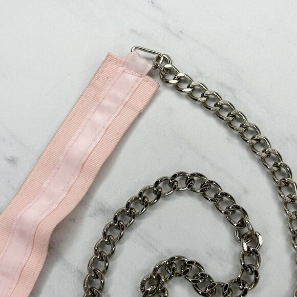 New York & Company Pink Flower Chain Link Belt Silver Tone Large/XL (L/XL) ✨ - Picture 5 of 12